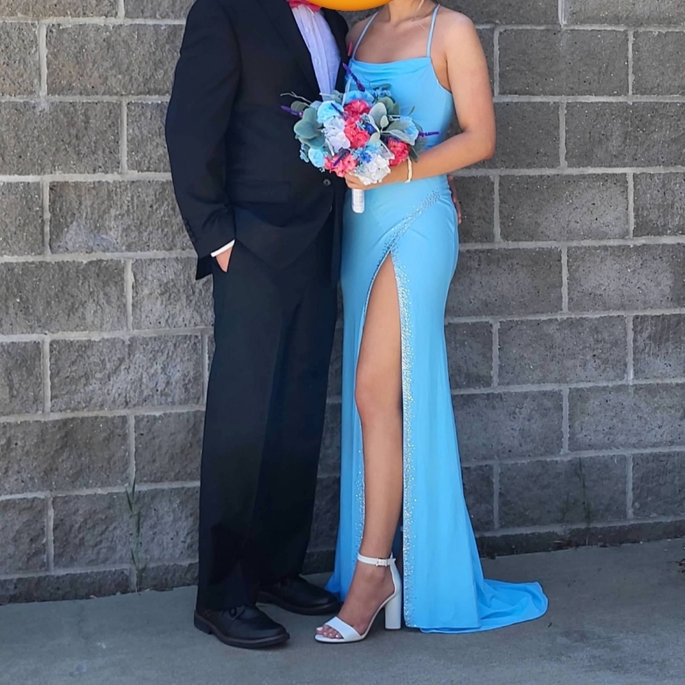 Ashley Lauren Elegant Light Blue Gown with Slit, Size 00
